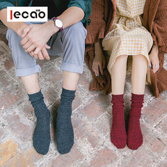 ecao堆堆袜女韩国秋冬款潮纯色复古日系袜子女中筒学生韩版棉袜