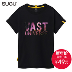 SUGU2017新款夏装薄款印花体恤星空英文字母青春男女学生短袖T恤