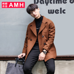 AMH男装韩版2016冬季新款大衣中长款修身羊毛呢子外套男OE5991x