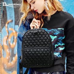 2016新款韩版学院风双肩包女 时尚铆钉书包 简约休闲旅行背包