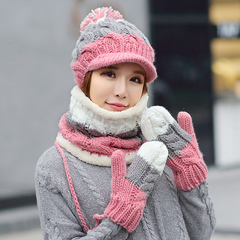 帽子女冬韩版加绒针织毛线帽秋冬天套头保暖护耳包头帽女甜美可爱