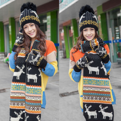 韩版冬天毛线帽子围巾手套装冬季女保暖三件套 一体帽生日礼物