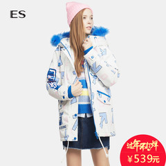 艾格 ES 2016 冬新品趣味箭头系带连帽棉服160332101