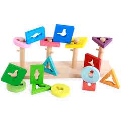 几何形状幼儿童益智力积木制宝宝玩具2-3-5周半岁四套柱配对拼图