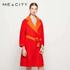 【买一送一】【热卖】MECITY女式中国红全羊毛收腰系带双面呢大衣
