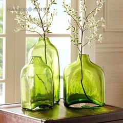 Harbor House 细口扁形玻璃花瓶 绿色清新简约 美式家居饰品 多款