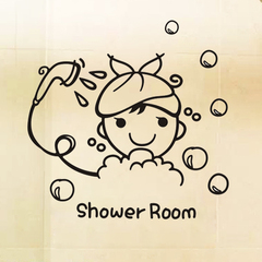 乐宅浴室卡通刷牙洗澡装饰墙贴纸 可移除卫生间玻璃瓷砖马桶贴画