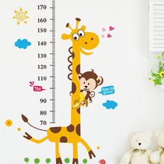 卡通儿童房宝宝卧室可爱贴画长颈鹿量身高贴幼儿园教室自粘墙贴纸