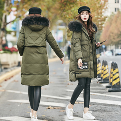 2016冬季新款韩版连帽加厚宽松大码大毛领中长款羽绒服女外套