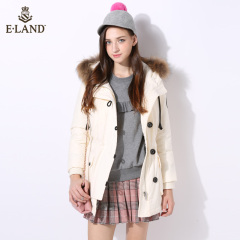 ELAND冬季新品简约休闲毛领羽绒外套女EEJD68T01I专柜正品