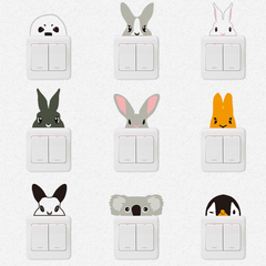 创意卡通动物兔子墙贴自粘开关贴插座笔记本冰箱手机装饰贴可移除
