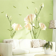 温馨卧室客厅沙发电视墙背景装饰贴花可移除浪漫香水百合花墙贴纸