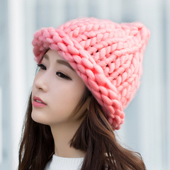 帽子女冬韩国粗毛线帽子潮手工保暖针织毛线帽尖尖帽女巫奶嘴帽