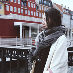 围巾冬季女韩版学生仿羊绒纯色针织毛线围巾加厚披肩两用围脖百搭