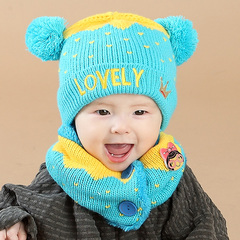 韩版儿童帽子冬季男女宝宝套头帽围脖婴儿围巾帽子加绒保暖2件套
