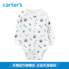 Carter's1件式男婴白色长袖连体衣纯棉卡通狗脚印三角哈衣118G772