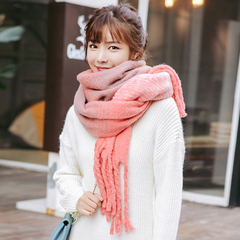 韩版新款加厚保暖围巾女学生冬季 超长款流苏仿羊绒围巾冬天围脖