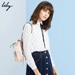 Lily2017春新款女装OL休闲学院风系带爱心波点衬衫117119C4915