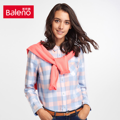 Baleno/班尼路女装 时尚百搭长袖格子衬衣 休闲纯棉女士衬衫上衣