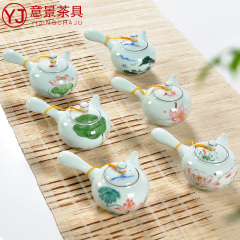 意景茶具 青瓷手绘茶壶长柄侧把壶手工日式泡茶器陶瓷功夫茶具