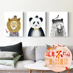 动物先生卡通装饰画客厅沙发背景墙挂画熊猫儿童房墙画三联画Q