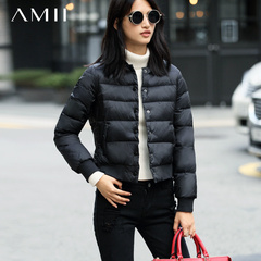 Amii[极简主义]2016冬新款90绒修身显瘦羽绒服女短装保暖外套大码