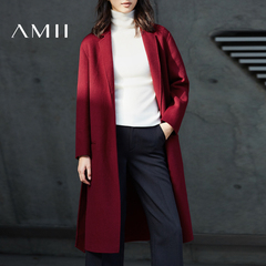 Amii[极简主义]100%羊毛双面呢大衣2016冬新女通勤系带呢子外套女