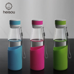 heisou玻璃杯带盖便携茶杯学生耐热防烫水杯创意可爱杯套运动水杯