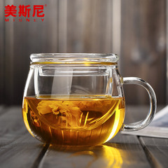 美斯尼 玻璃茶杯加厚带盖过滤水杯子花茶杯透明耐热玻璃杯泡茶杯
