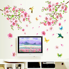 墙贴纸可移除客厅浪漫桃花贴画沙发电视卧室床头贴画花卉背景装饰