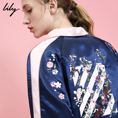 【明星同款】Lily2017春新款女装短外套刺绣缎面夹克117110C3201