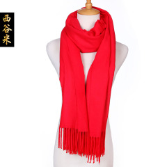中国红围巾女冬季 韩版长款 本命年红围巾女大红色围巾年会刺绣