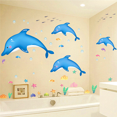 可移除夏日海洋鱼海豚墙贴浴室卫生间幼儿园游泳馆防水墙贴纸自粘