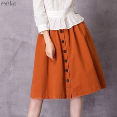 Artka阿卡骑士春装新品百搭水洗棉质高腰单排扣半身裙QA10579C
