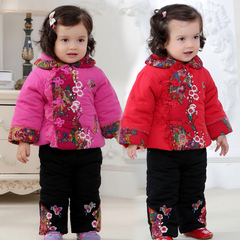 儿童装新款女宝宝周岁礼服唐装套装女童中国风两件套新年装冬