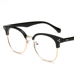 2016新款韩版复古半框眼镜框男潮个性圆形大配近视眼镜成品眼镜架