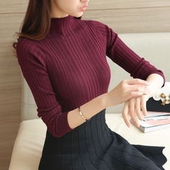 2016新款韩版半高领条纹修身高弹力女打底衫针织打底毛衣上衣潮人