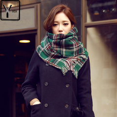 韩国新款秋冬天双面格子加长加厚保暖仿羊绒披肩两用千鸟格围巾女