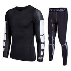 精英能量条跑步健身长袖裤男 高弹透气网保暖紧身运动衣训练套装