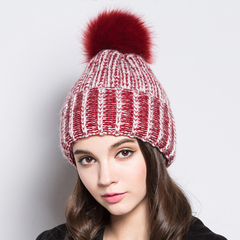 ZIYI 6系列新款女帽秋冬季毛球毛线帽混色针织帽双层加厚