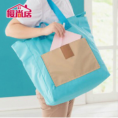 樱尚居 可折叠购物袋出差旅行随身备用包 便携防水拉链撞色环保袋