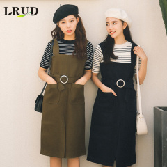 LRUD2017春装女装新款潮韩版纯色宽松吊带裙女中长款背带裙连衣裙