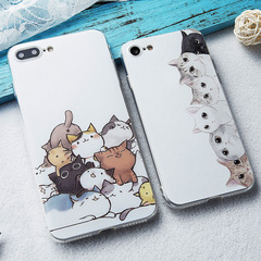 iphone7手机壳苹果7plus透明软壳七手机套浮雕保护套猫咪家族6s5s