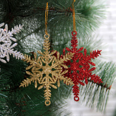 惠居家 圣诞节装饰品 彩色金粉立体雪花片圣诞树挂饰橱窗装饰挂件