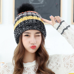韩版混色毛线帽加厚保暖秋冬季帽子女冬天时尚潮男女帽百搭针织帽