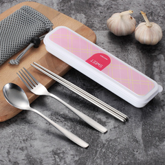 创意韩式筷子勺子叉子套装 不锈钢便携餐具三件套盒旅行学生可爱