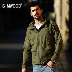 Simwood简木男装2016秋冬男士洗水复古做旧多袋修身连帽夹克外套