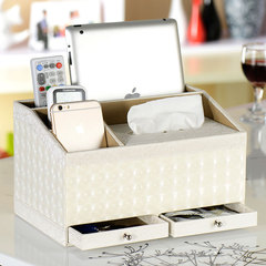欧式多功能纸巾盒抽纸盒 皮革客厅手机遥控器桌面茶几收纳盒