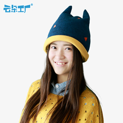 原创云朵工厂新款蓝色加厚保暖冬季户外女帽针织毛线包头帽耳朵帽