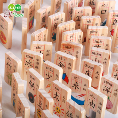 100粒儿童益智早教木质双面汉字多米诺骨牌宝宝识字积木木质玩具